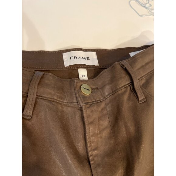 Frame Le High Skinny Jeans Womens Size 27 Stretchy Shiny Brown Pants - Picture 2 of 7